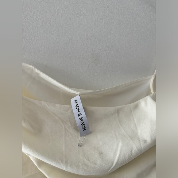 MACH & MACH Crystal Bow Embellished Draped Ivory Mini Dress 10 - Picture 7 of 15